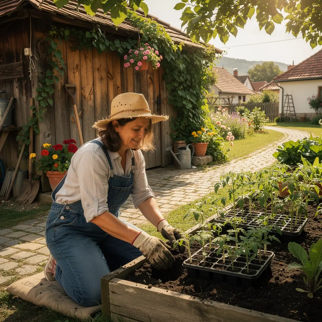 Otthoni kertészkedés tanfolyam, ahol különböző zöldségek ültetése látható.