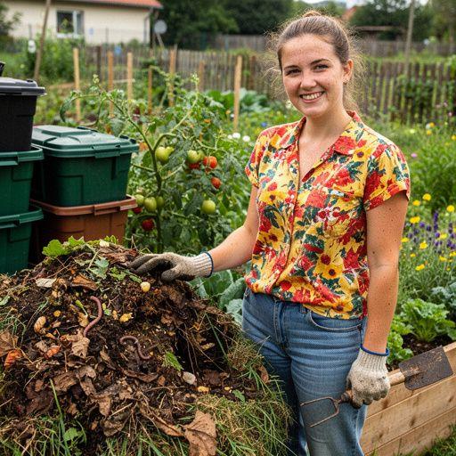 Tiszta, rendezett komposztáló terület, ahol a hulladék lebomlik és tápanyaggá válik.